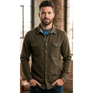 LA Police Gear Flannel Shirt Size XL Snap Buttons Pockets Green Cotton/Rayon